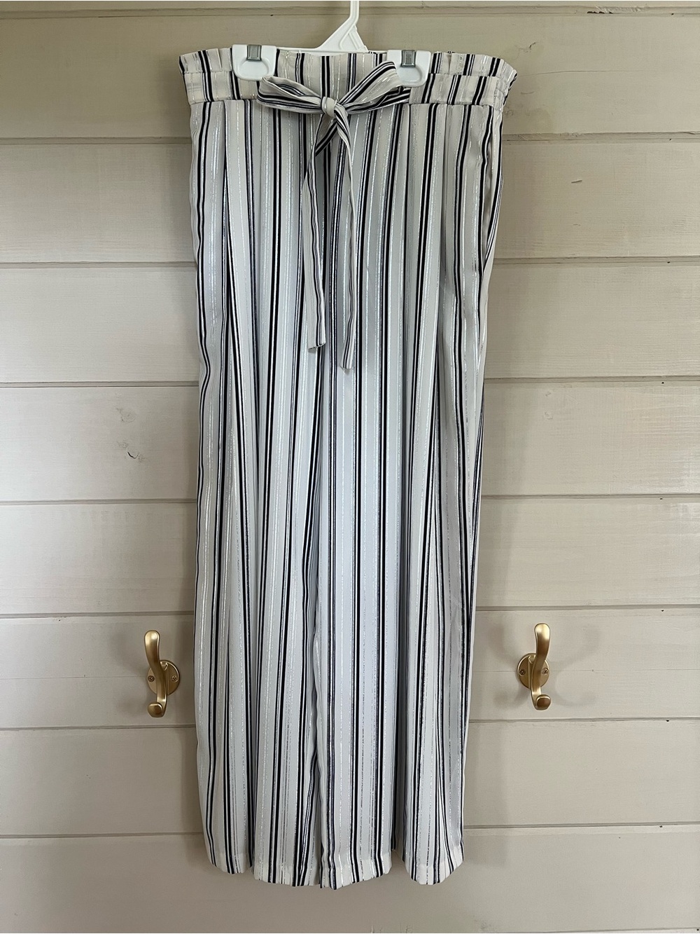 Zara White & Black Vertical Stripe Wide Leg Pants